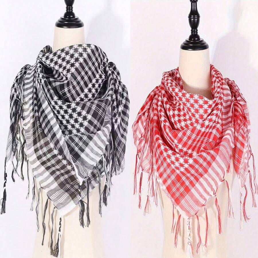 1pc Printed Alpha-T Headscarf With Bead Knot, Arabic Headscarf, Dubai Desert Handkerchief Scarf - Multicolor - View 1