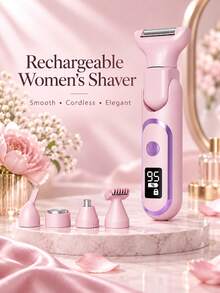 New Women's 5-Head Multi-Purpose Electric Hair Removal Device, Bikini Area & Underarm Trimmer, Portable Electric Shaver For Women, Full Body Electric Epilator, Multifunctional 5-Head Shaver For Hair And Pubic Hair Removal - Multicolor - View 9
