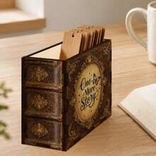 1pc Wooden Pen Holder, Vintage Printed Wood Craft, Retro Baroque Style, Butterfly & Quote Pattern Square Open-Top Shape, All Season For Study Desk Office Desktop Stationery Storage Organizer - Multicolor - View 4