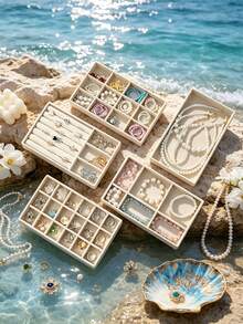 1-9pcs Velvet Jewelry Tray Set, Large Capacity, Independent Compartments, Stackable Jewelry Display Stand For Earrings, Necklaces, Bracelets, Rings, Hair Clips - Multicolor - View 1