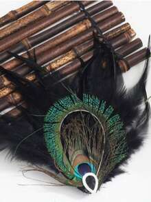 New Colorful Peacock Feather Hair Clip, Vintage Candy Color Feather Headpiece, Bohemian Hair Accessory - Black - View 2