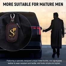 A-Z Letter Fashionable PU Black Car Keychain Protective Case With Zipper And Keychain, Car Keybox, Car Keychain, Men's Gift, Valentine's Day Gift, Per - Multicolor - View 9