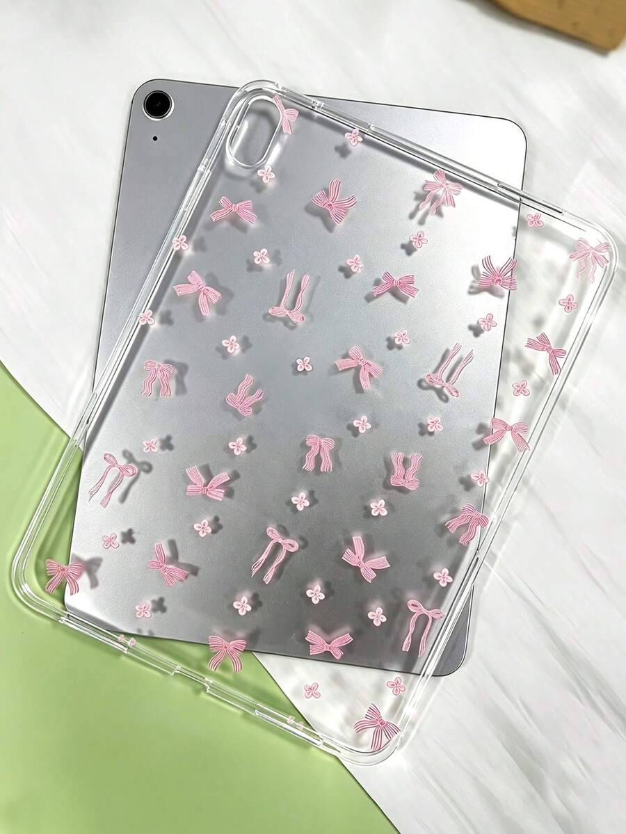 Pink Bow Flat Protective Case, Suitable For IPad (A16) 11 Inch, Painted Pattern Protective Case, Suitable For IPad 10.2 Inch/Air 112024/2025/2026, Suitable For IPad 10/9/8th Gen/Mini 1/2/3/4/5/6/7, Fashionable New Cute Tablet Protective Shell - Clear - View 1