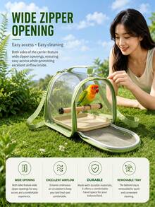 Parrot Carrying Cage, Breathable Bird Cage Carrying Bag, Suitable For Parrots, Pigeons, Lizards, Hamsters, Portable Transparent Small Pet Travel Bag - Grey - View 3