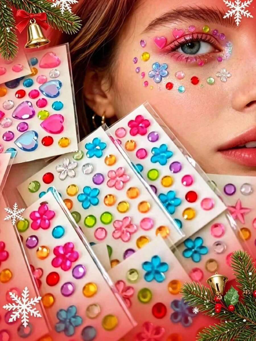 6/12/24pcs Mini Rhinestone Stickers, Self-Adhesive Multi-Color Diamond Stickers (Heart, Star, Clover Shapes), Suitable For Stationery, Art Decoration, Crafts, Birthday Gifts, Party Favors, Scrapbooking And Phone Stickers - Multicolor - View 1