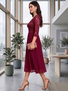 Women Midi Dresses - Burgundy - View 4