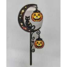Crescent Moon Black Cat Pumpkin Acrylic Garden Stake, Outdoor Halloween Decoration Ornament - A - View 5