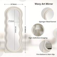 Long Wavy Mirror With Flannel Frame, Elegant Irregular Makeup Mirror, Suitable For Bedroom, Living Room, Dressing Room Or Bathroom Decoration, Can Be Hung Or Rested - White - View 4
