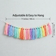 1pc Macaron Color Yarn Tassel Garland, 1st Birthday High Chair Banner, Macaron Theme Birthday Decoration, Cake Smash Photo Prop, Background Photo Prop - Multi-color - View 6