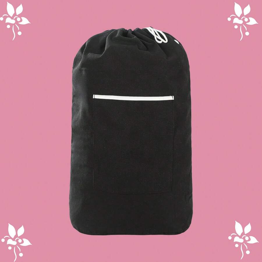Canvas Storage Bag Backpack Laundry Bag Backpack Storage Bag Thickened Canvas Storage Bag With Drawstring Storage Bucket - Black - View 1