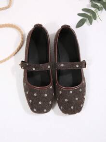 Women's Coffee Brown Suede Polka Dot Flat Mary Jane Shoes With Single Strap, Versatile Fashion Daily Wear - Coffee Brown - View 7