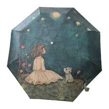 Romantic Starry Sky Cat Vinyl UV Protection Portable Foldable Sun & Rain Umbrella, Outdoor Universal Travel Essential - Manual Version - View 4