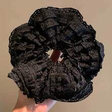 4Pcs Ruffled Lace Scrunchies For Women Girls,Vintage Layered Eyelet Lace Hair Ties,Elegant Large Elastic Ponytail Holders,Sweet French Aesthetic Hair - Multicolor - View 4