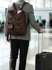 Men's Vintage Leather Backpack, Casual Business Rucksack With Multiple Zipper Pockets, Classic Travel School Bag For Men - Coffee - View 6