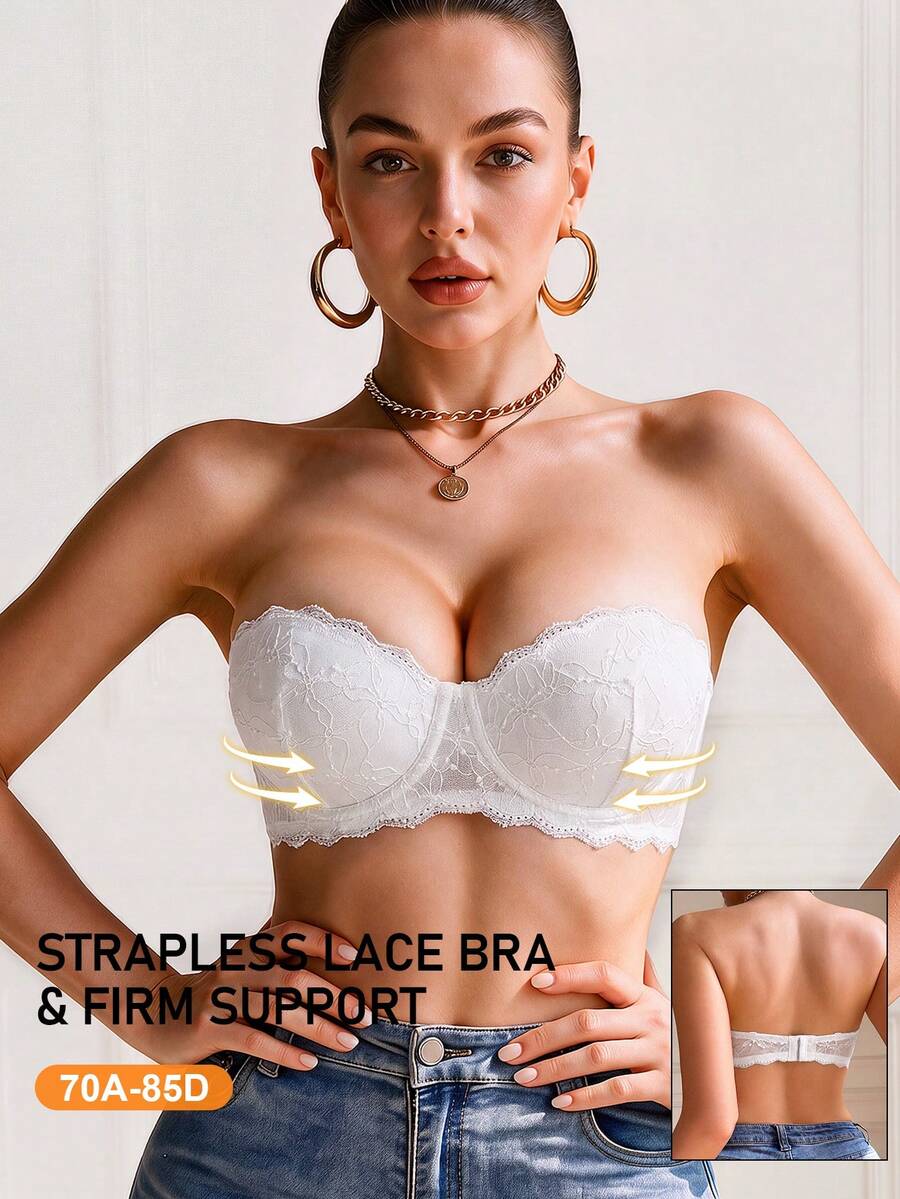 Bra Push-Up Tanpa Tali Berenda untuk Wanita, Tali Bahu Dapat Dilepas, Memberikan Dukungan & Nyaman, Modis untuk Pemakaian Sehari-hari & Acara Khusus