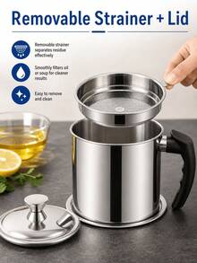 Oil Storage Tank, Storage Container, Stainless Steel Kitchen Grease Container With Filter - Easy Pour Handle, Perfect For Storing Cooking Oil And Grease, Essential Kitchen Accessory, Kitchen Grease Can - Other - View 4