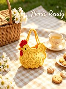 New Cute Handmade Crochet Chick Storage Bag, Mini Egg-Shaped Handbag, Adorable Knitted Chick Basket, Gift Decorative Storage Basket - Multicolor - View 2