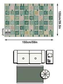1PC Green Pink Yellow Plaid Totem Square Area Rug, Faux Cashmere Material Rectangular Vintage Pattern, Machine Washable Suitable For Living Room Bedroom Daily Home Decor, Aesthetic Home Decoration - Multicolor - View 17