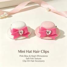 Pink Christmas Birthday Heart Bow Mini Hat Hair Clip, Atmospheric Photo Prop Hair Accessory Headpiece - Multicolor - View 5