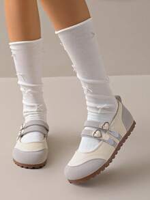 ZKBBO Women's Heart Buckle Double Strap Mary Jane Flats, Spliced Round Toe Casual Flat Shoes - Beige - View 4