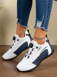 Women's Colorblock Knob Slip-On Casual Sports Shoes, Round Toe, Breathable, All-Season, Preppy Style, Versatile - White - View 2