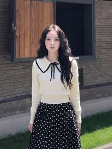 YCYC Spring/Autumn Casual Preppy Knit Pullover Sweater - Apricot - View 1