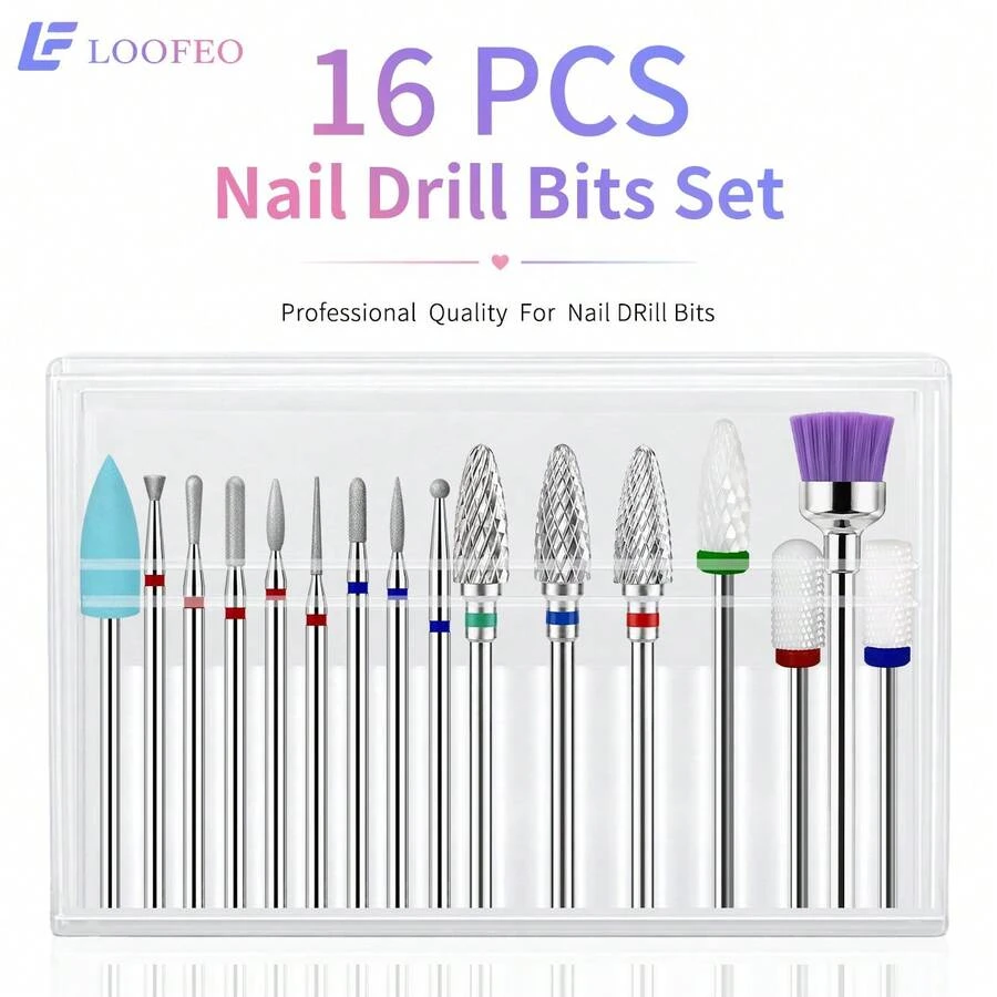 16Pcs Nail Drill Bits Kit, For Electric Nail File, Salon Home Manicure - Multicolor - View 1