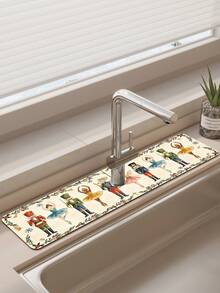 1pc Sink Faucet Water Absorption Mat, Christmas Doll Pattern, Drainage Mat, Suitable For Kitchen, Bathroom Sink, Countertop, Drainage Mat, Diatomaceous Earth Material, Trimmable, Quick Drying Mat - Multicolor - View 6