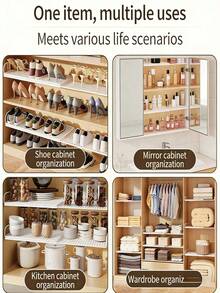 Carbon Steel Expandable Storage Rack, Space-Saving Stackable Metal Organizer, Adjustable Design, Suitable For Kitchen, Bedroom, Desk, Shoe Cabinet, Bookshelf, Wardrobe, Multi-Functional Storage Organizer, Compatible With Various Storage Systems - Multicolor - View 4