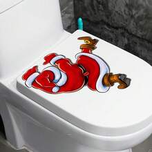 1pc Christmas Creative Climbing Santa Claus Pattern Toilet Seat Decorative Sticker - A - View 3