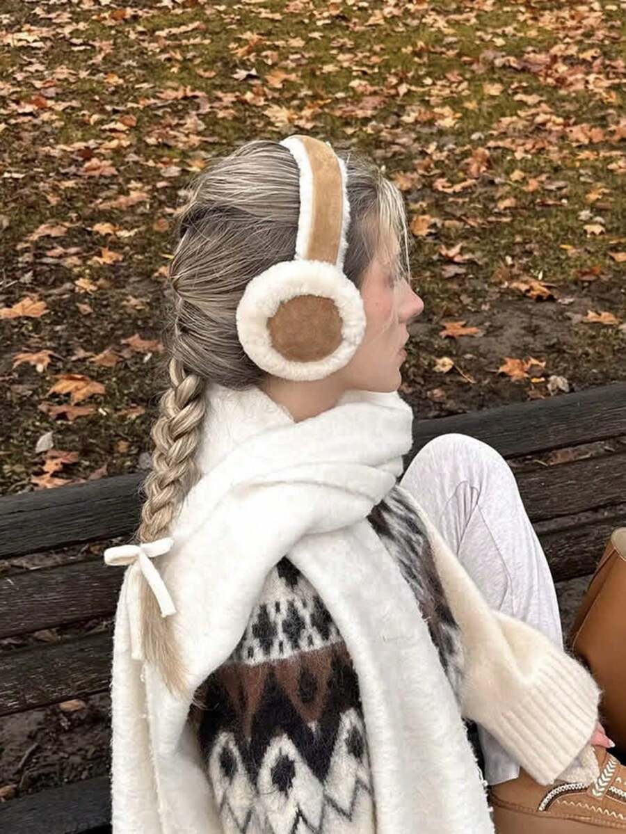 1Pc Fashion Spliced Suede‑Fur Earmuffs, Foldable Thick Warm Winter Earmuffs With Thermal Lining, Suitable For Cycling, Keep Ears Warm Against Cold - A - View 1