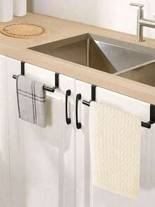 1pc Kitchen Sink Towel Rack Cabinet Door Hook, No-Drill Kitchen Cabinet Door Hanging Rack, Drawer Towel Rack, Available In Black/Silver/White - Silver - View 3