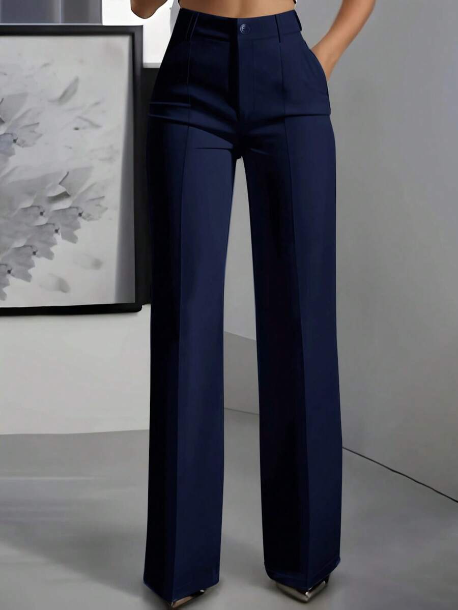 ANCHOSE Women's Elegant Navy Blue Slim Fit Tailored Dress Pants For Commuting, Summer Spring - Blue - View 1