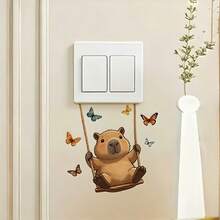 1pc Cute Capybara Light Switch Sticker, Colorful Butterfly Design Suitable For Children's Room, Bedroom, Living Room, Bathroom Home Decor - Multicolor - View 2