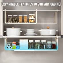 Expandable Under-Cabinet Hanging Storage Basket, Adjustable Under-Cabinet Organizer, Pull-Out Cabinet Storage Rack Without Drilling - Multicolor - View 2