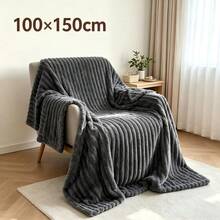1pc Luxury Double-Sided Faux Rabbit Fur Blanket - Comfortable Striped Flannel, Medium Thickness, Lightweight And Breathable, Soft As A Cloud, Warm And Cozy, Suitable For Napping, Office, Camping, Sofa - Multi-Functional Polyester Bedspread, Christmas Gift - Dark Grey - View 10