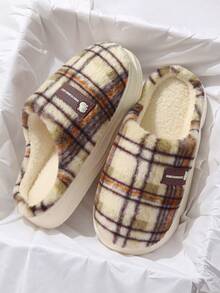 Vintage Plaid Men's Winter Plush Slippers, Comfortable Warm Unisex Indoor Slippers - Purple - View 8