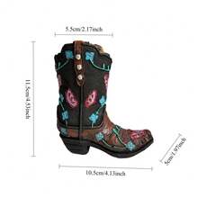 1pc Resin Hand-Painted Floral Tall Boot Vase Craft - Vintage Western Cowboy Boot Shaped Dried Flower Container - Home Entryway Living Room Decor - Creative Gift For Family And Friends Christmas Holiday Decoration Accessory - Boot Vase - View 9
