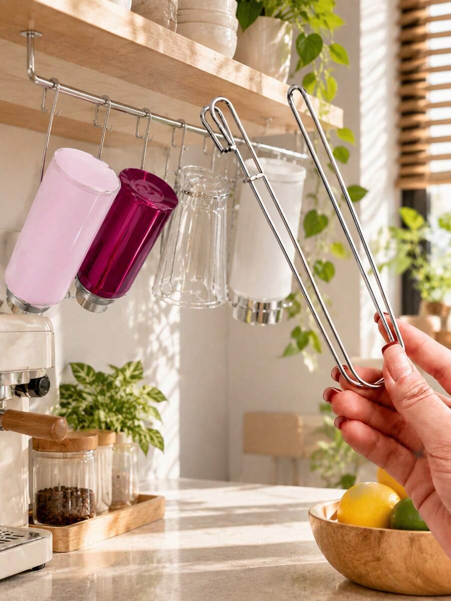 3pcs Stainless Steel Cup Holder Hooks, Sink Side Bottle Drain Rack, Hanging Cup Drying Rack, Kitchen Storage Rack, Suitable For Glass Cups, Mugs, Cups, Etc., Sink Side Storage Rack, Drill-Free Drain Hooks