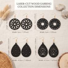 4 Pairs Vintage Fashion Hollow Floral Wooden Earrings Set - Earrings - View 2