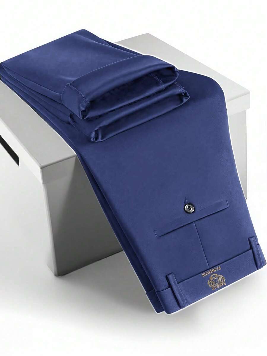 New Men's Black Casual Long Pants For Spring/Summer, Elastic Slim Straight Leg Design, Suitable For Business Occasions - Royal Blue - View 1