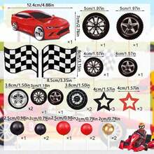 1 Set 27pcs/13pcs Racing Theme Cake Decorations, Including Tires, Checkered Flags, Stars And Mini Black, Red And Gold Spherical Cake Decorations, Suitable For Men's Racing Theme Birthday Party Cake Decoration (Please Use With White Sticks And Trays) - Multicolor - View 4