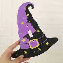 1pc Purple Wizard Hat Shaped 3D Printed Plastic Switch Panel, Decorated With Yellow Star Pattern, Halloween Theme Wall Switch Decorative Cover Plate - Multicolor - View 10