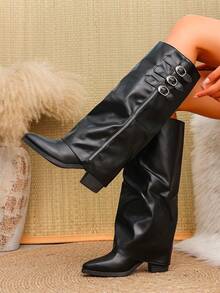 2024 Autumn New Women's Tall Boots Fashion Embroidered Knight Boots Mid-Heel Non-Slip - Black - View 2