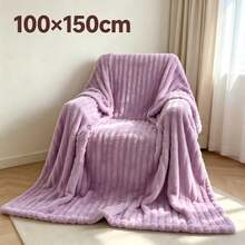 1pc Luxury Double-Sided Faux Rabbit Fur Blanket - Comfortable Striped Flannel, Medium Thickness, All-Season Use, Soft And Warm, Suitable For Napping, Office, Camping, Sofa - Multi-Functional Polyester Bed Cover, Christmas Gift - Purple - View 11
