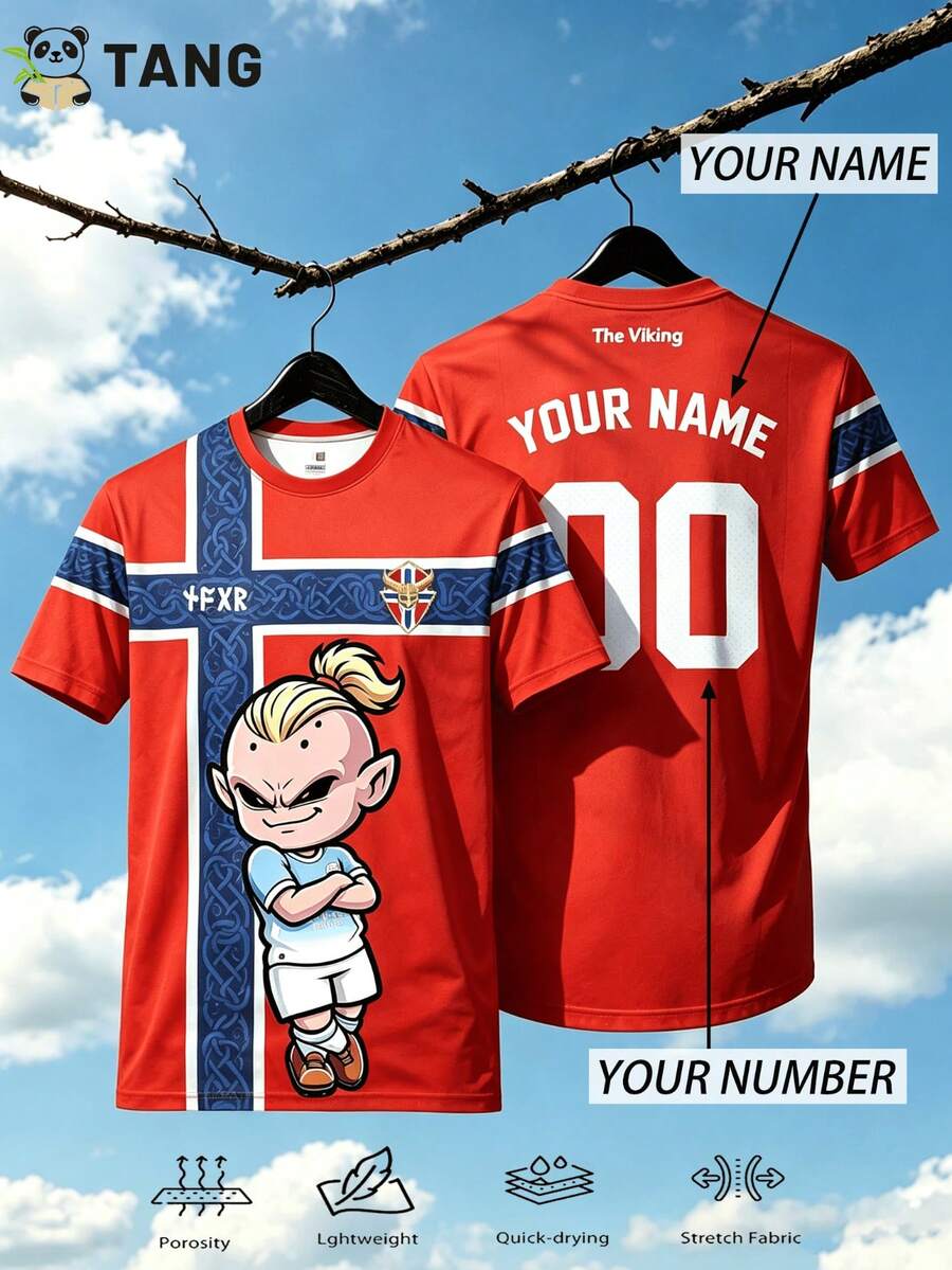 Norway Magic Man Custom Men's Football Jersey & Customizable Name & Number & Crew Neck Lightweight Sports Top For Training, Casual Wear, Gift & Haaland