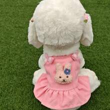 1pc Cute Rabbit Applique Corduroy Pet Dress, Sleeveless Suspender Skirt For Small Dog Cat, Pet Clothes For Daily Wear - Pink - View 4