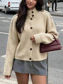 2026 Autumn/Winter British Style Minimalist Elegant Daily Commute Design High Neck Knit Sweater New Women's Cardigan Jacket - Yellow - View 4