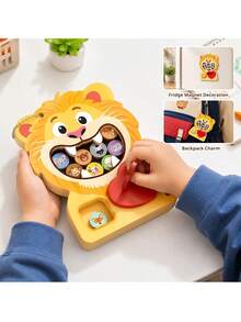 Wooden Fridge Magnetic Busy Board Set, Lion Rabbit Vending Machine Themed Montessori Sensory Toy, Interactive Matching Game Early Learning Educational Toy For Toddlers 3+ - Multicolor - View 9