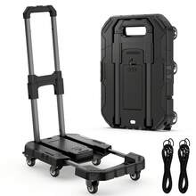 550 Lbs Capacity Hand Cart, 6-Wheel Folding Trolley, Compact And Durable, Suitable For Moving, Shopping, Travel, Stall, With 2 Elastic Ropes For Item Transport - Black - View 2